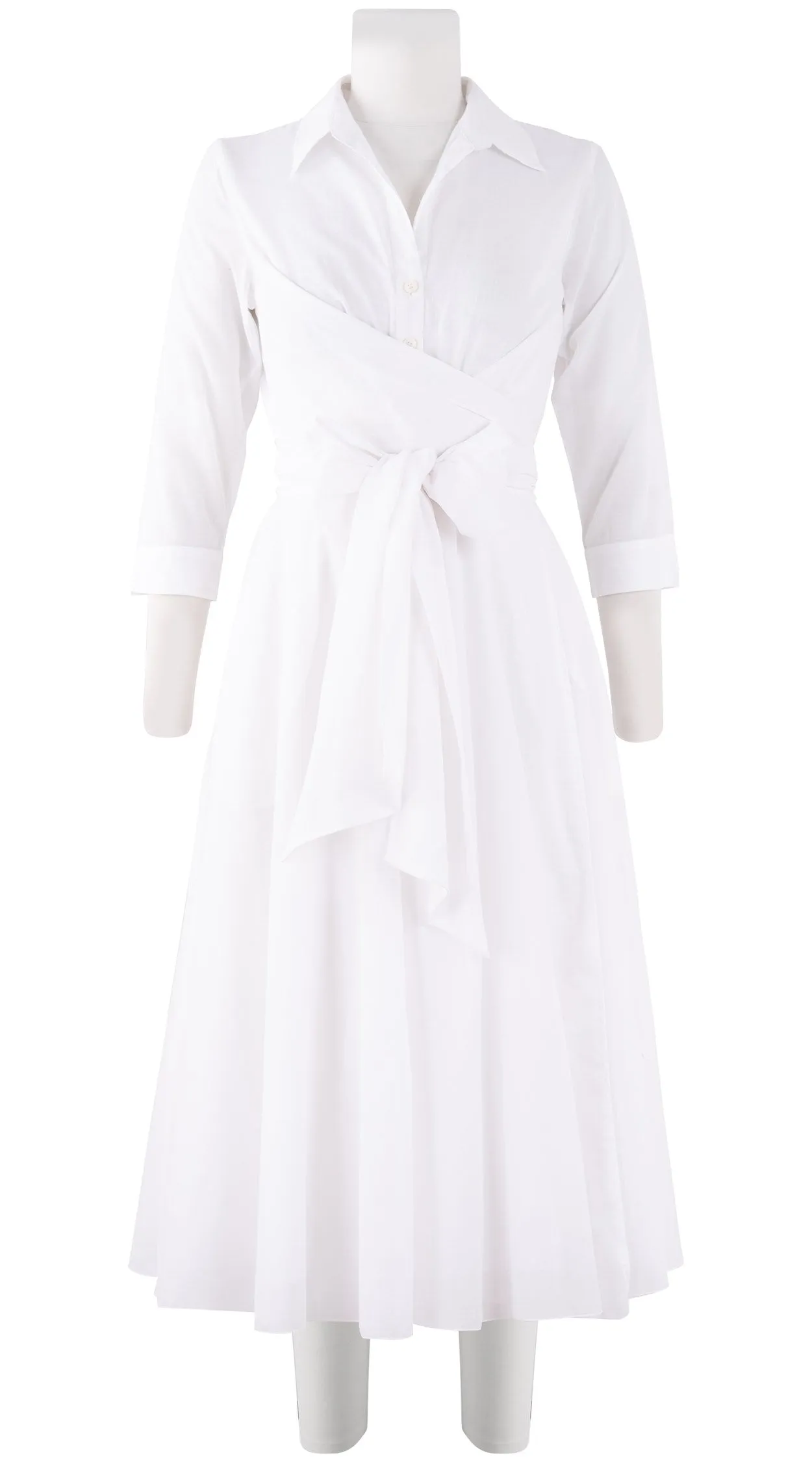Olivia Dress Shirt Collar 3/4 Sleeve Midi Length Cotton Musola (Solid)