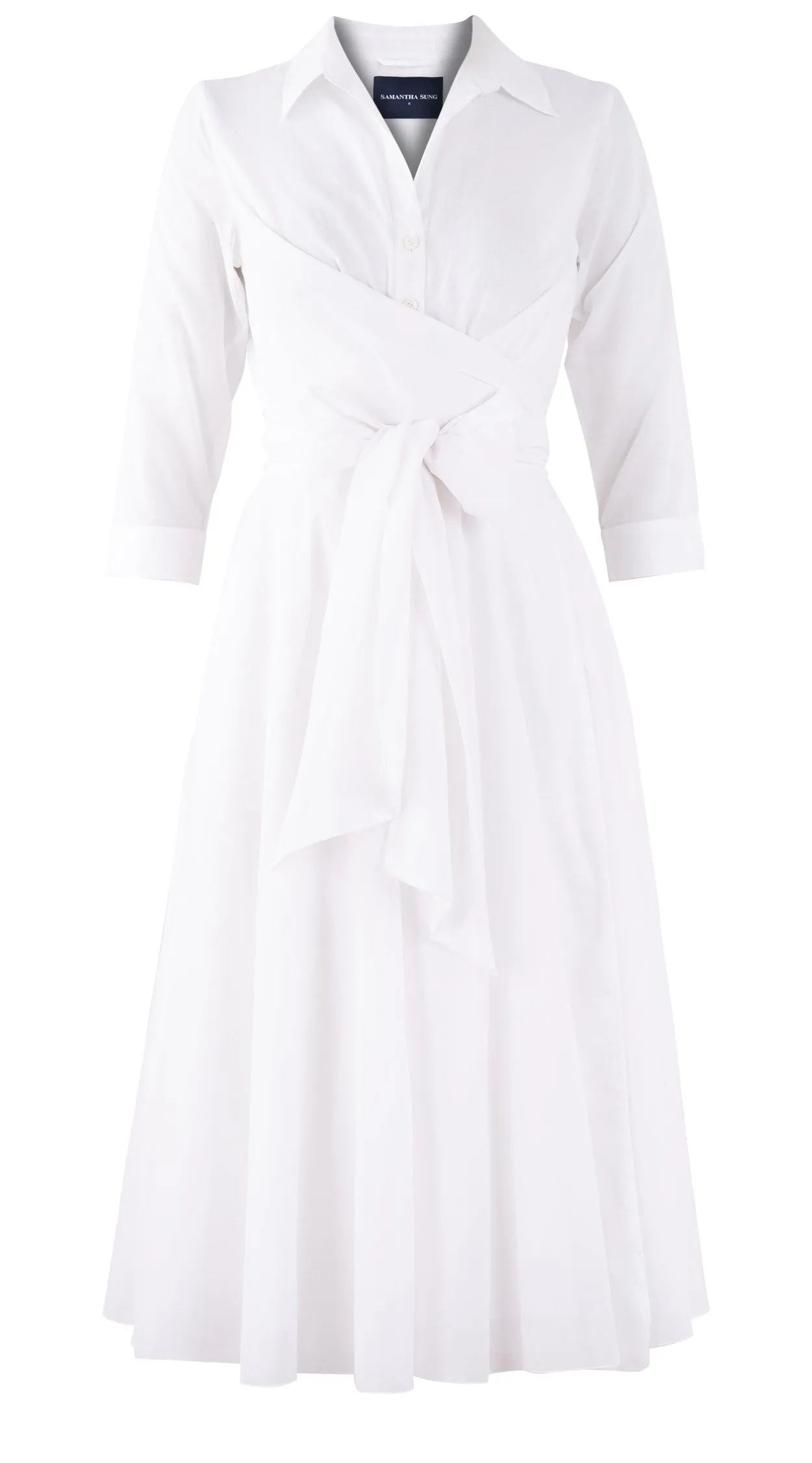 Olivia Dress Shirt Collar 3/4 Sleeve Midi Length Cotton Musola (Solid)