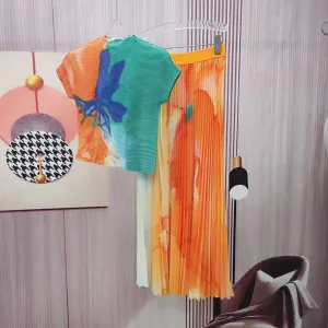 ORANGE MULTICOLOR SKIRT SET