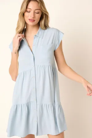 Pearl Snap Shirt Dress Chambray