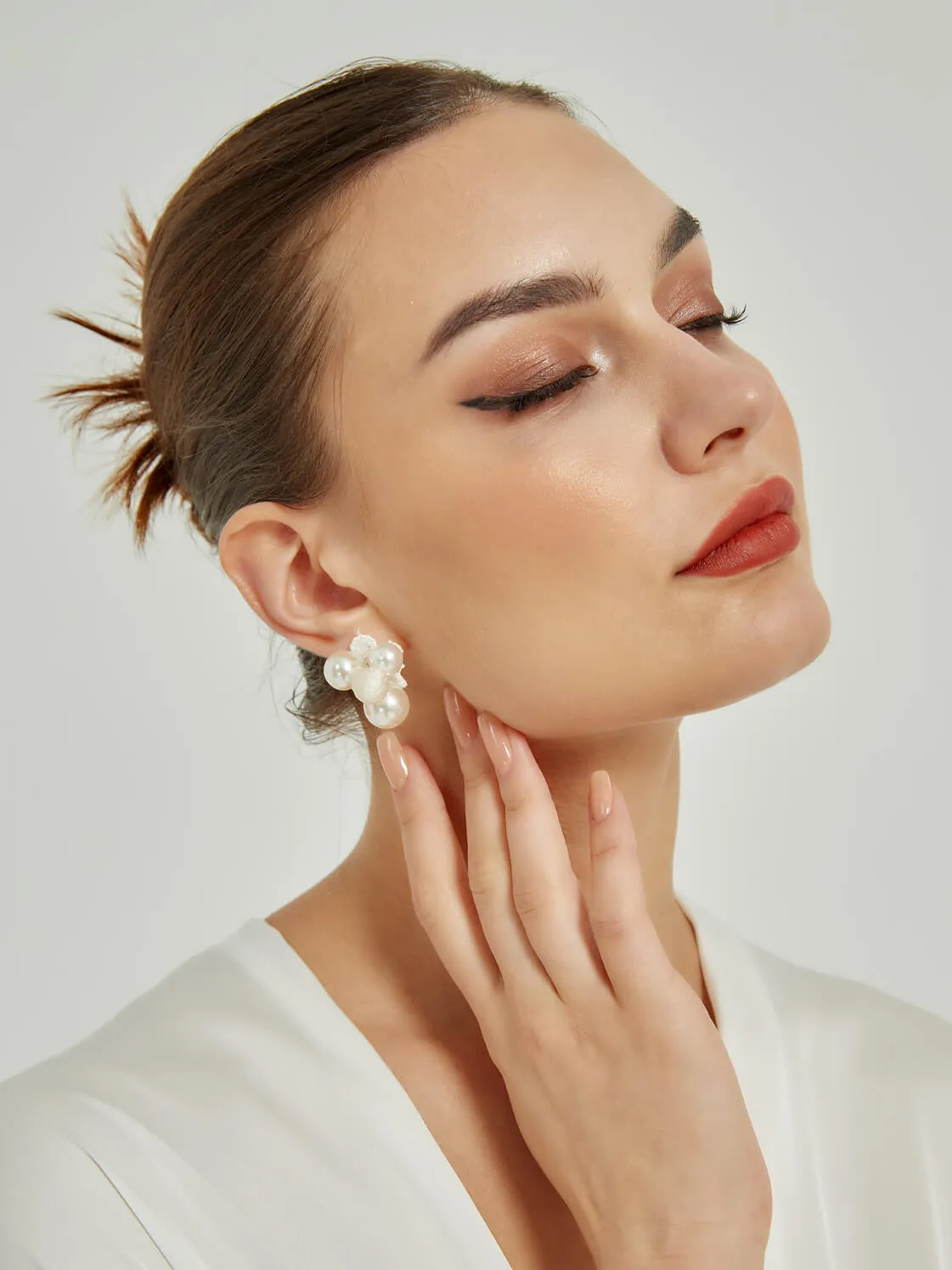 Pearl Wedding Veil and Earring Clips Set