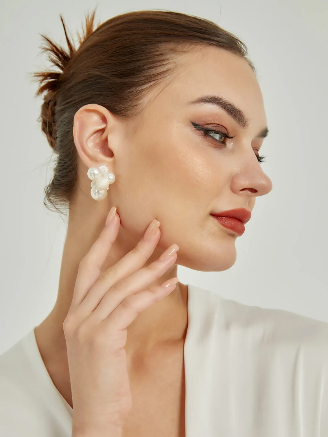 Pearl Wedding Veil and Earring Clips Set