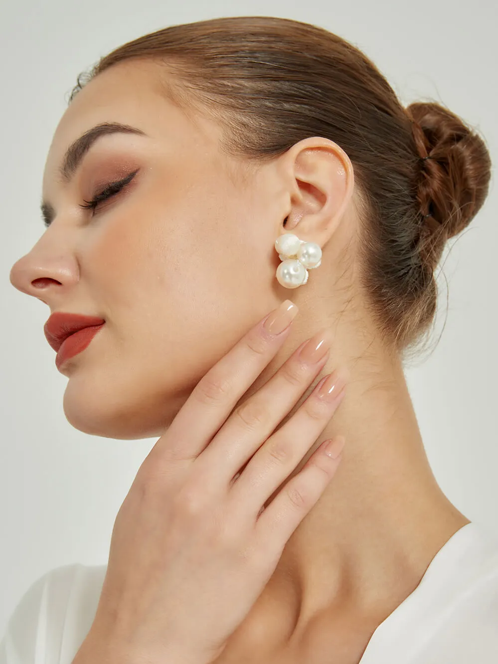 Pearl Wedding Veil and Earring Clips Set