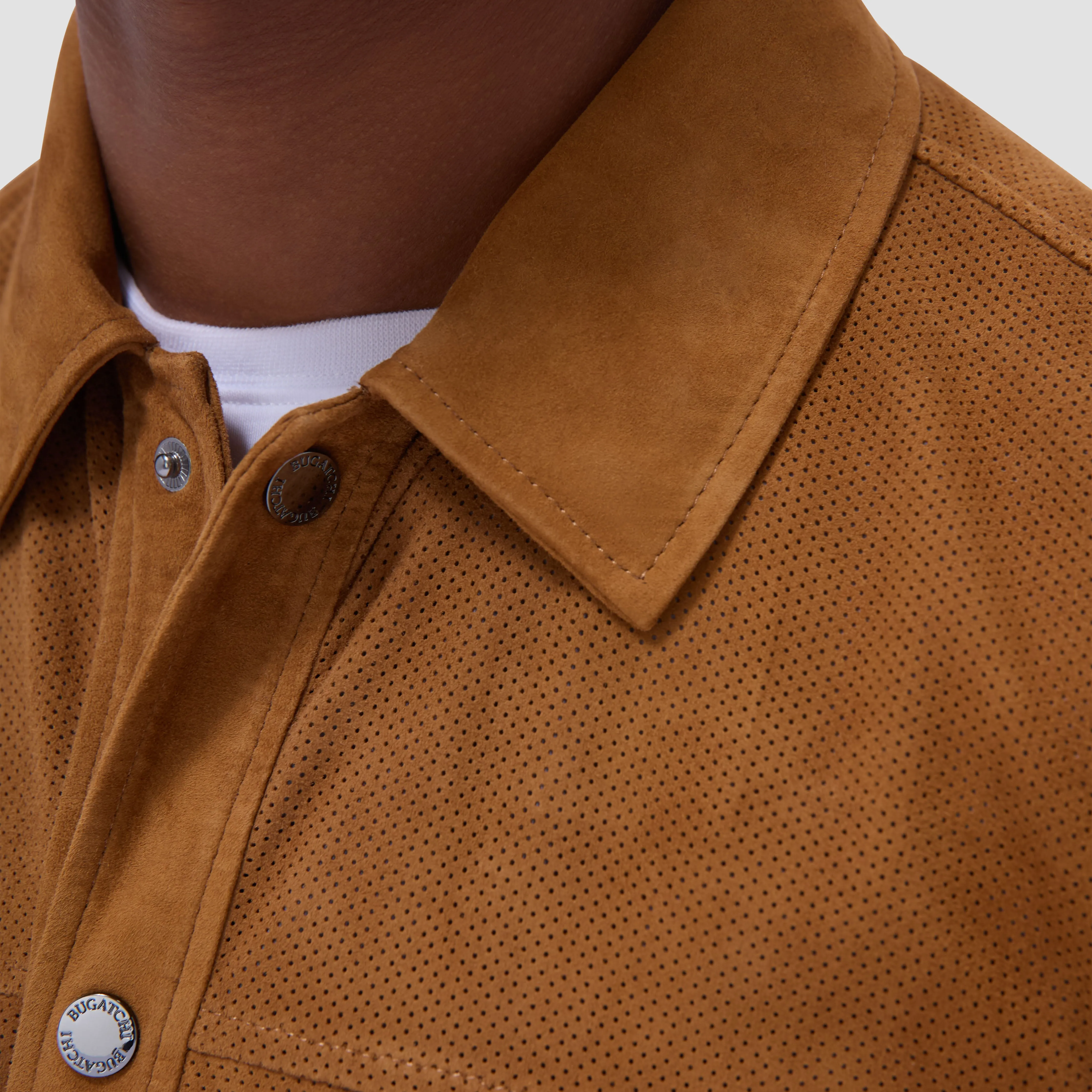 Perforated Suede Shirt Jacket