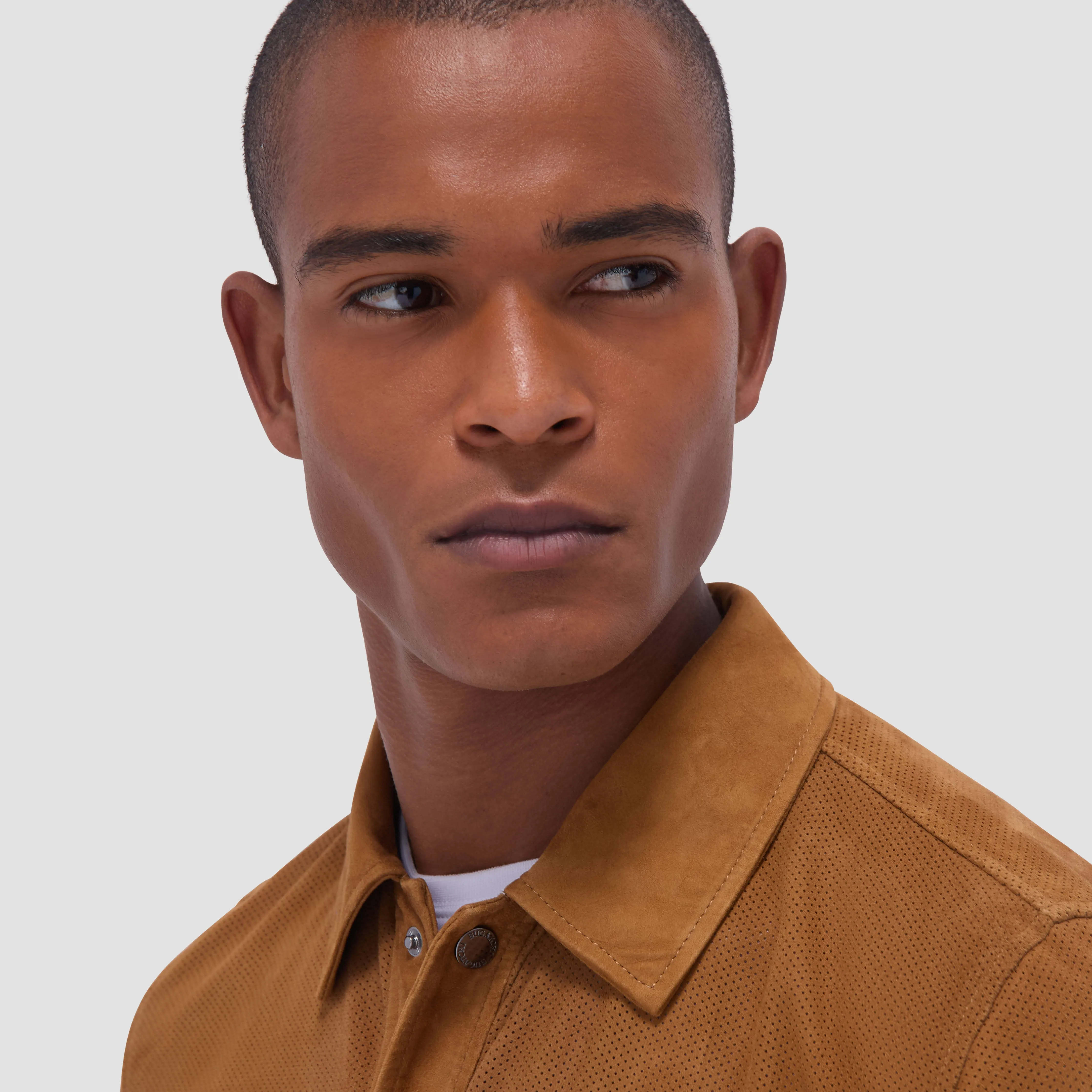 Perforated Suede Shirt Jacket