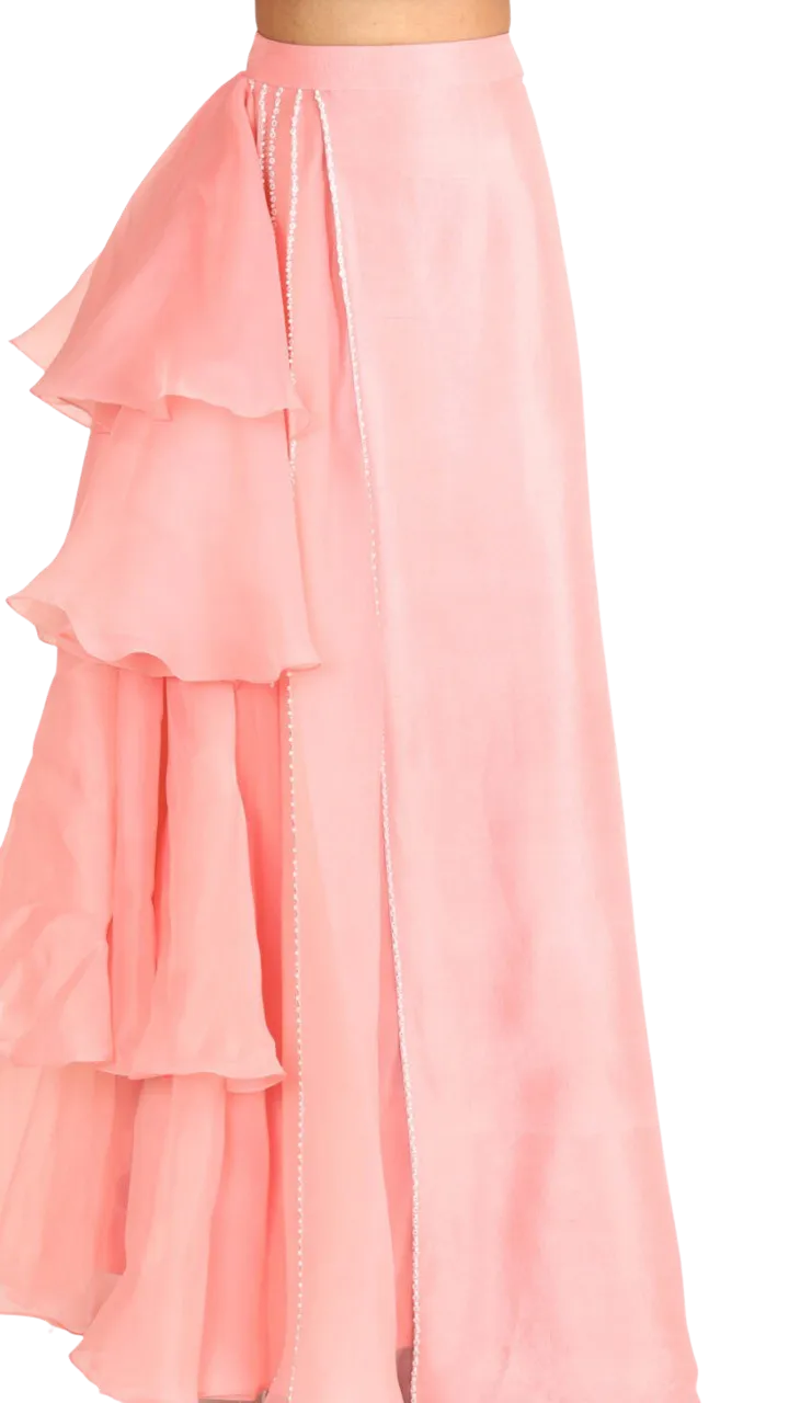 Pink Corset Lehenga with Bubble Sleeves