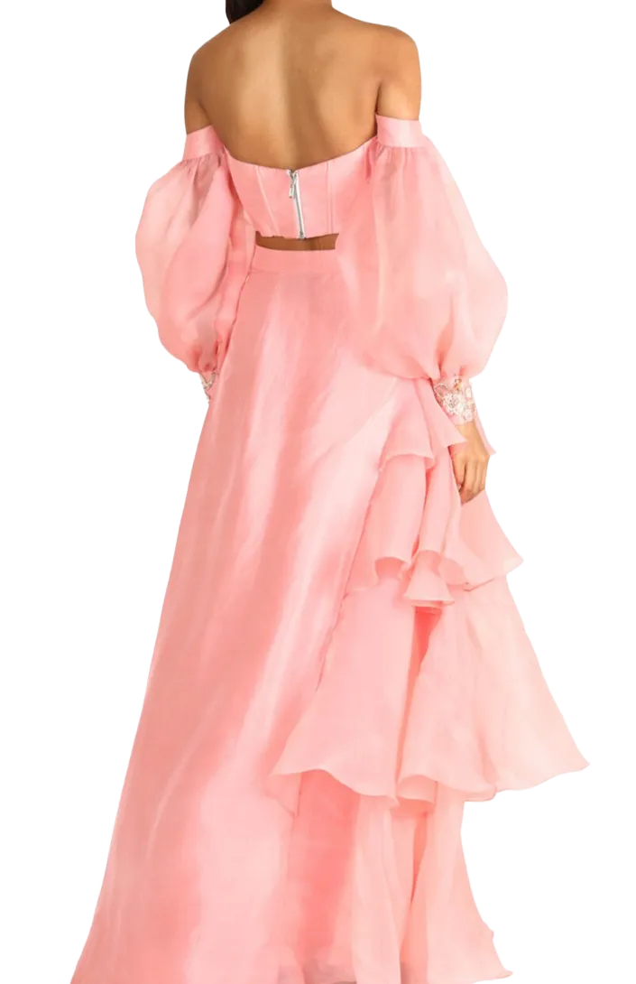 Pink Corset Lehenga with Bubble Sleeves