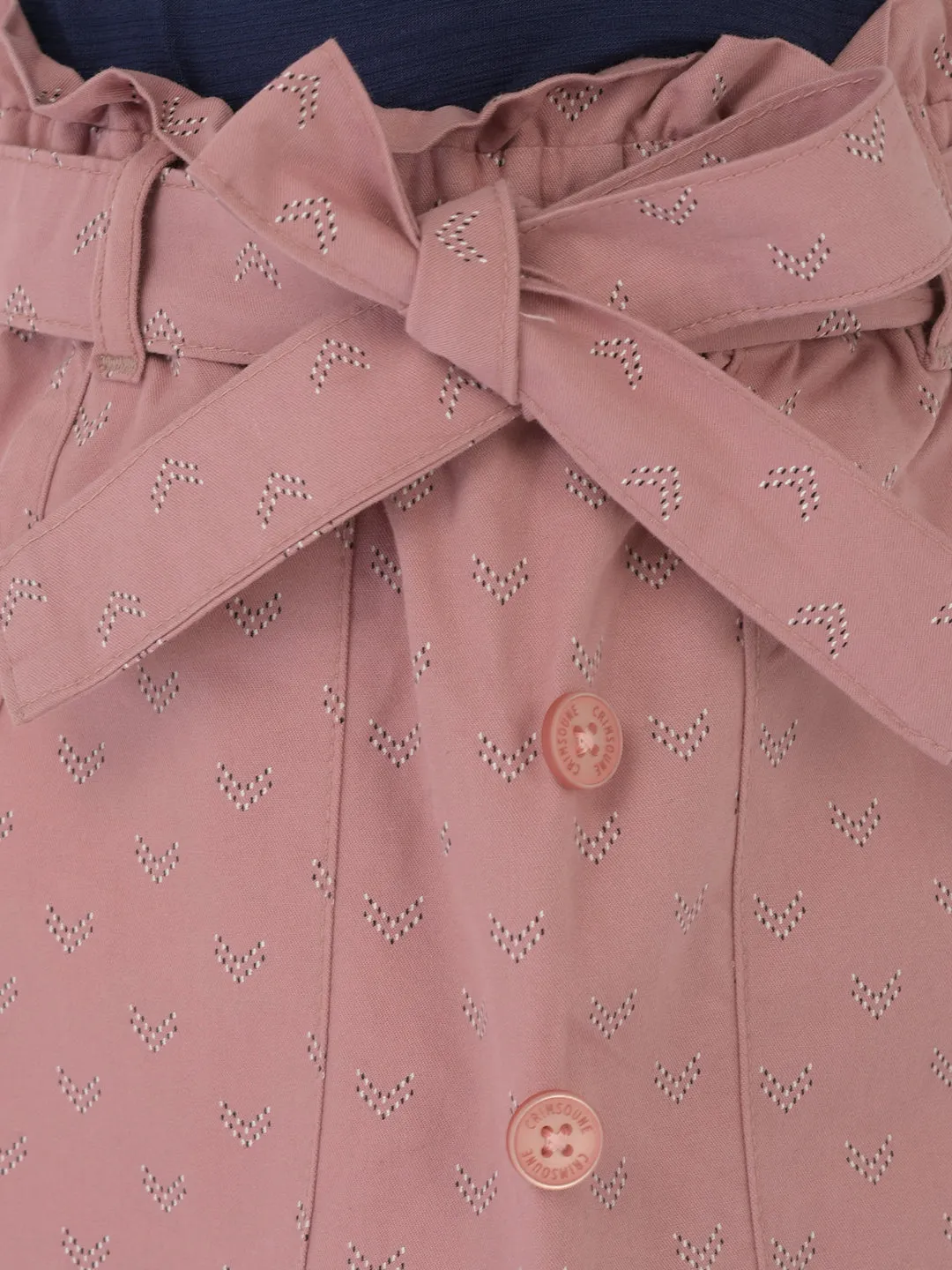 Pink Printed Skirt With Belt