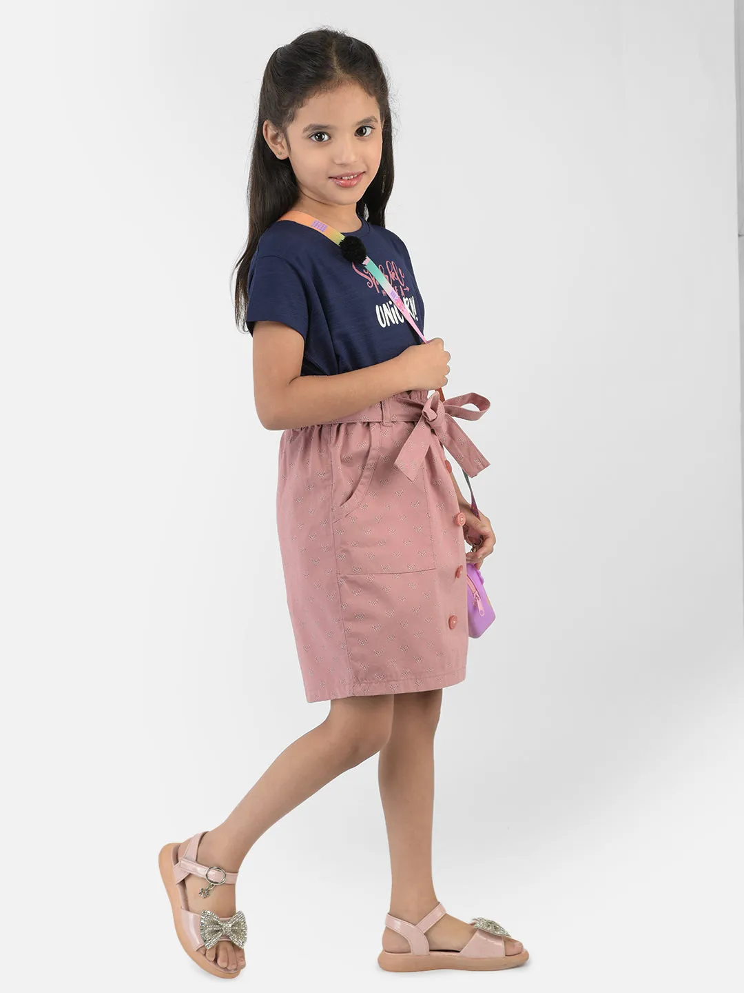 Pink Printed Skirt With Belt