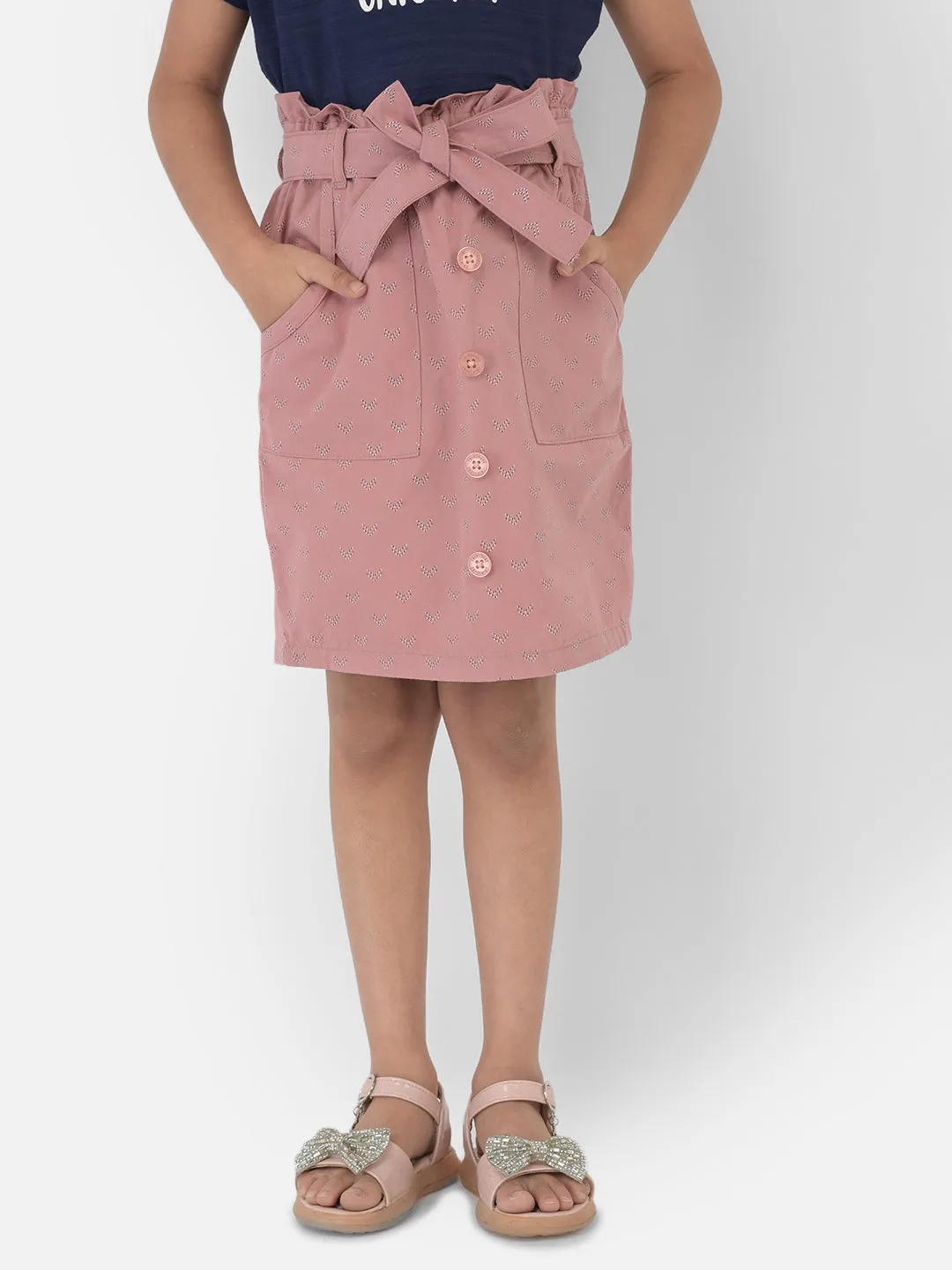 Pink Printed Skirt With Belt