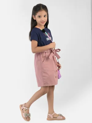 Pink Printed Skirt With Belt