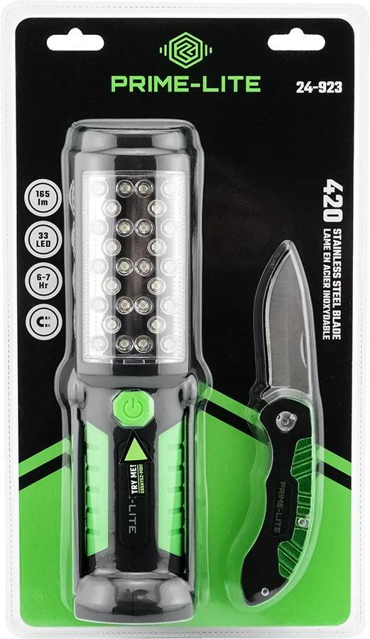 Primeline Tools 2 Piece Worklight with Pocket Knife Set