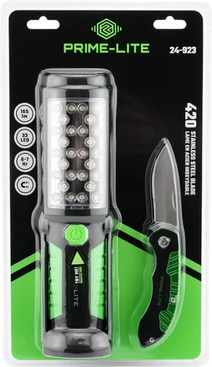 Primeline Tools 2 Piece Worklight with Pocket Knife Set