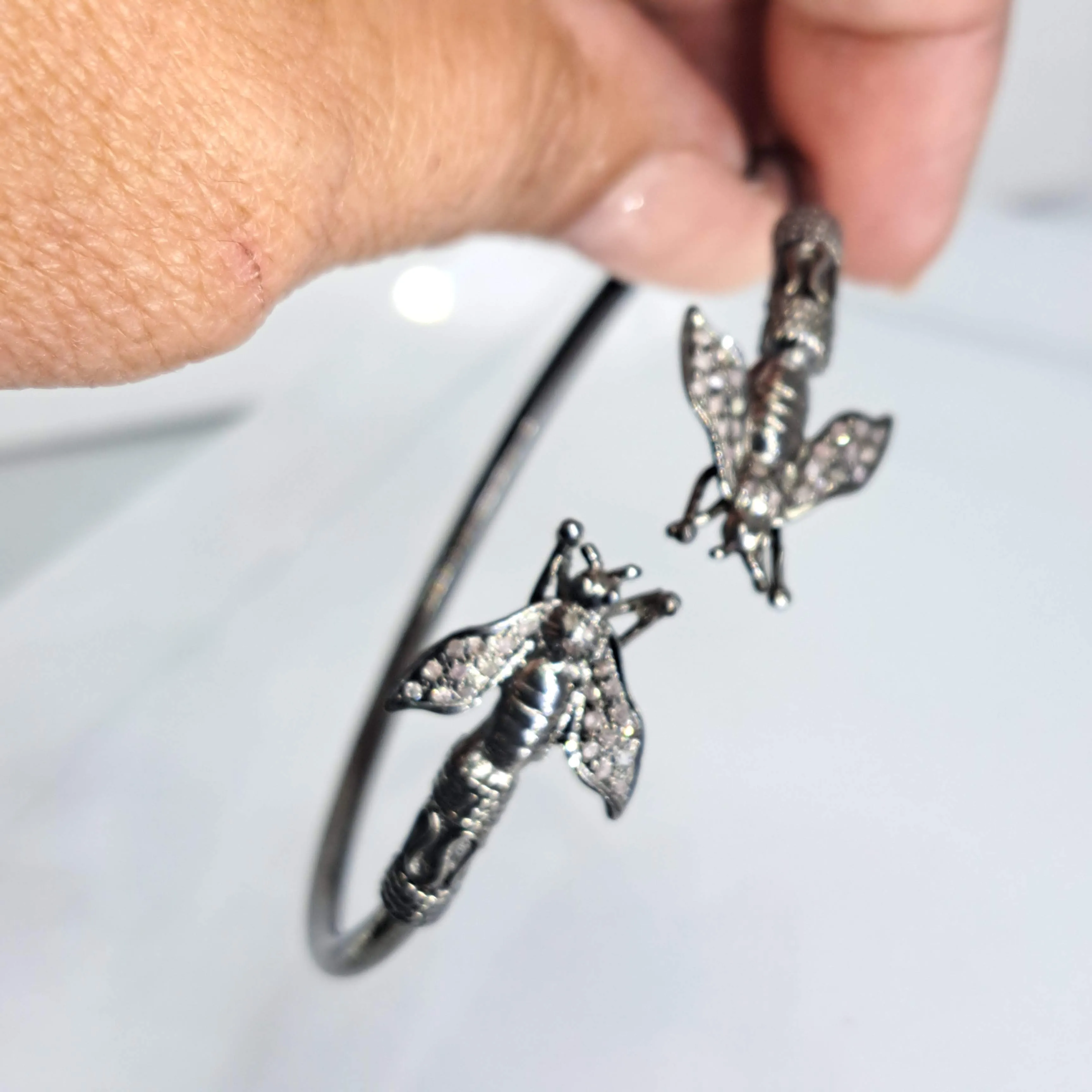 "Bee is for Bracelet" Size M-L Bracelet - Diamond, Annealed Black Sterling