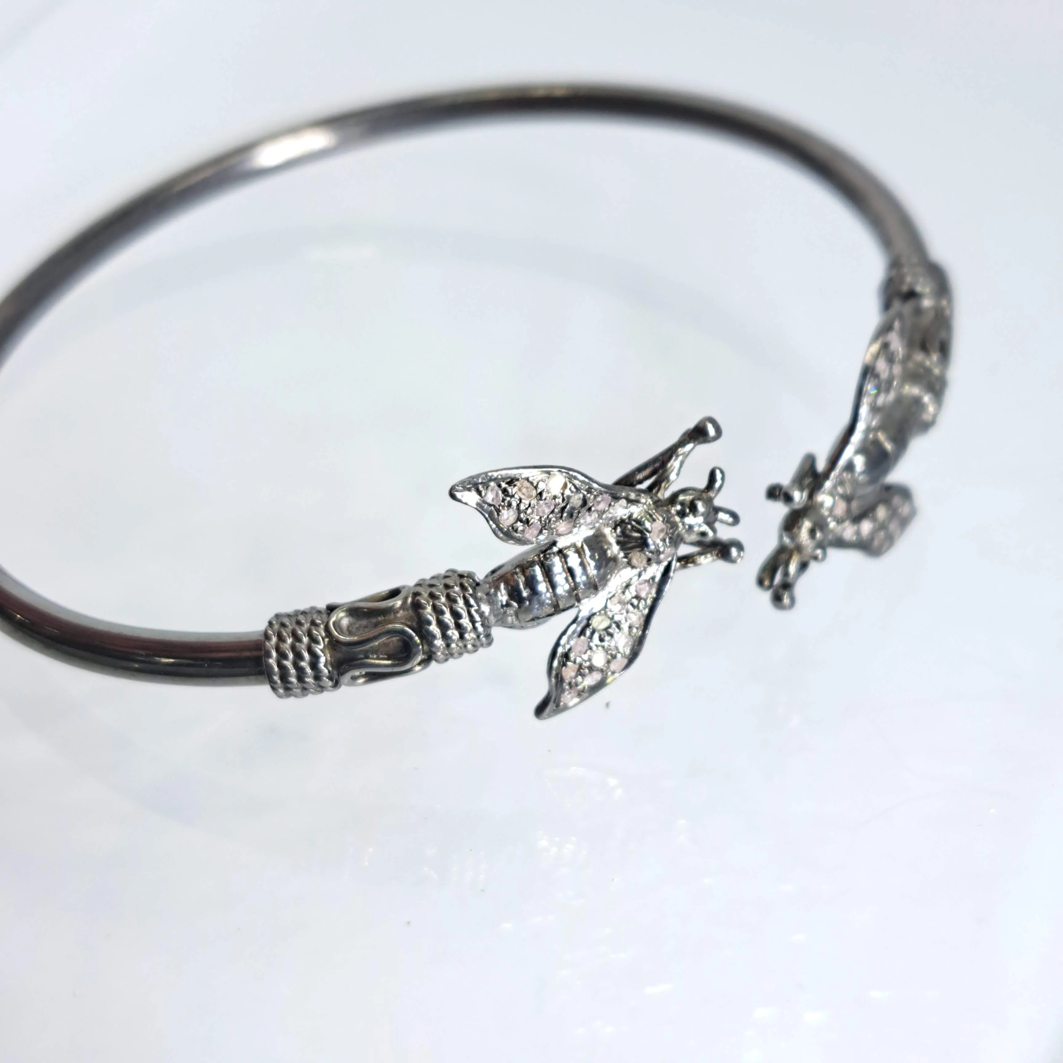 "Bee is for Bracelet" Size M-L Bracelet - Diamond, Annealed Black Sterling