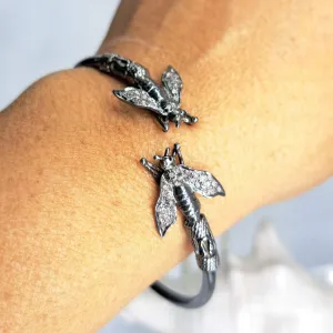 "Bee is for Bracelet" Size M-L Bracelet - Diamond, Annealed Black Sterling