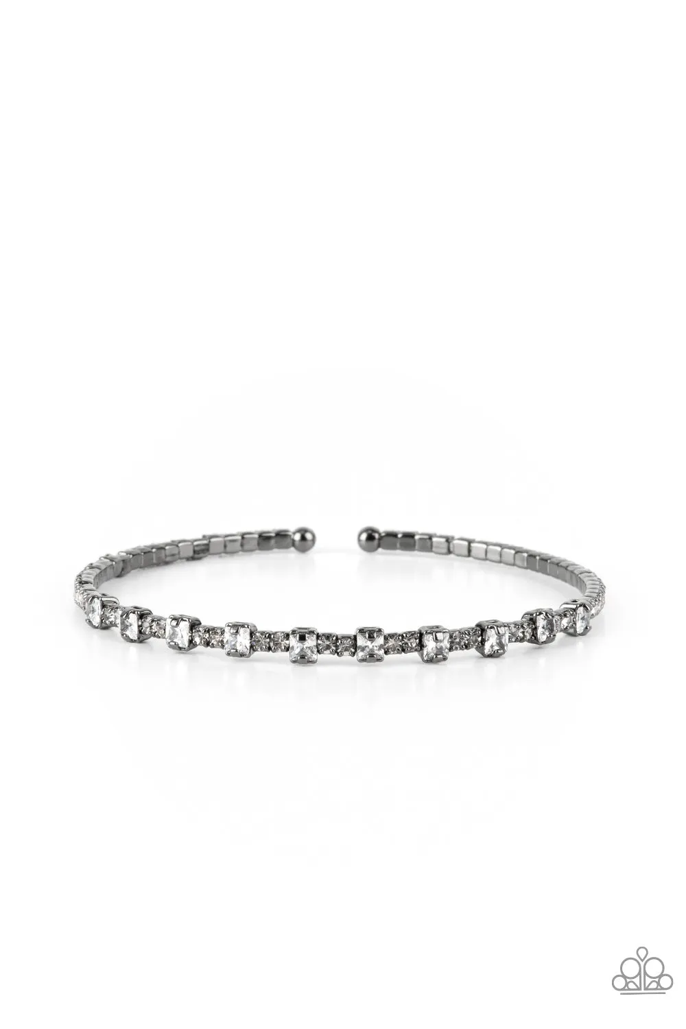 "Timelessly Tiny" Black Metal & White Rhinestone Flexible Bracelet
