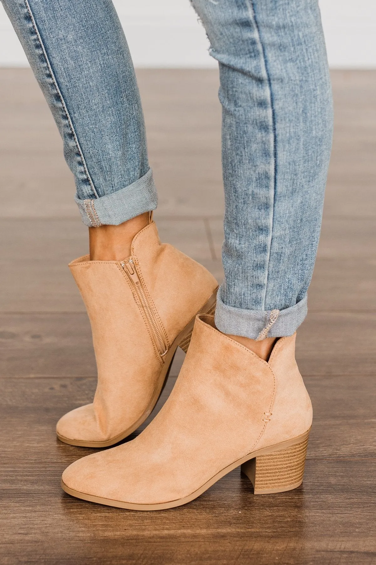 Qupid Topanga Booties- Toffee Suede