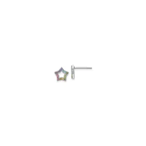 Rainbow Crystal Star Stud Earrings (Silver)