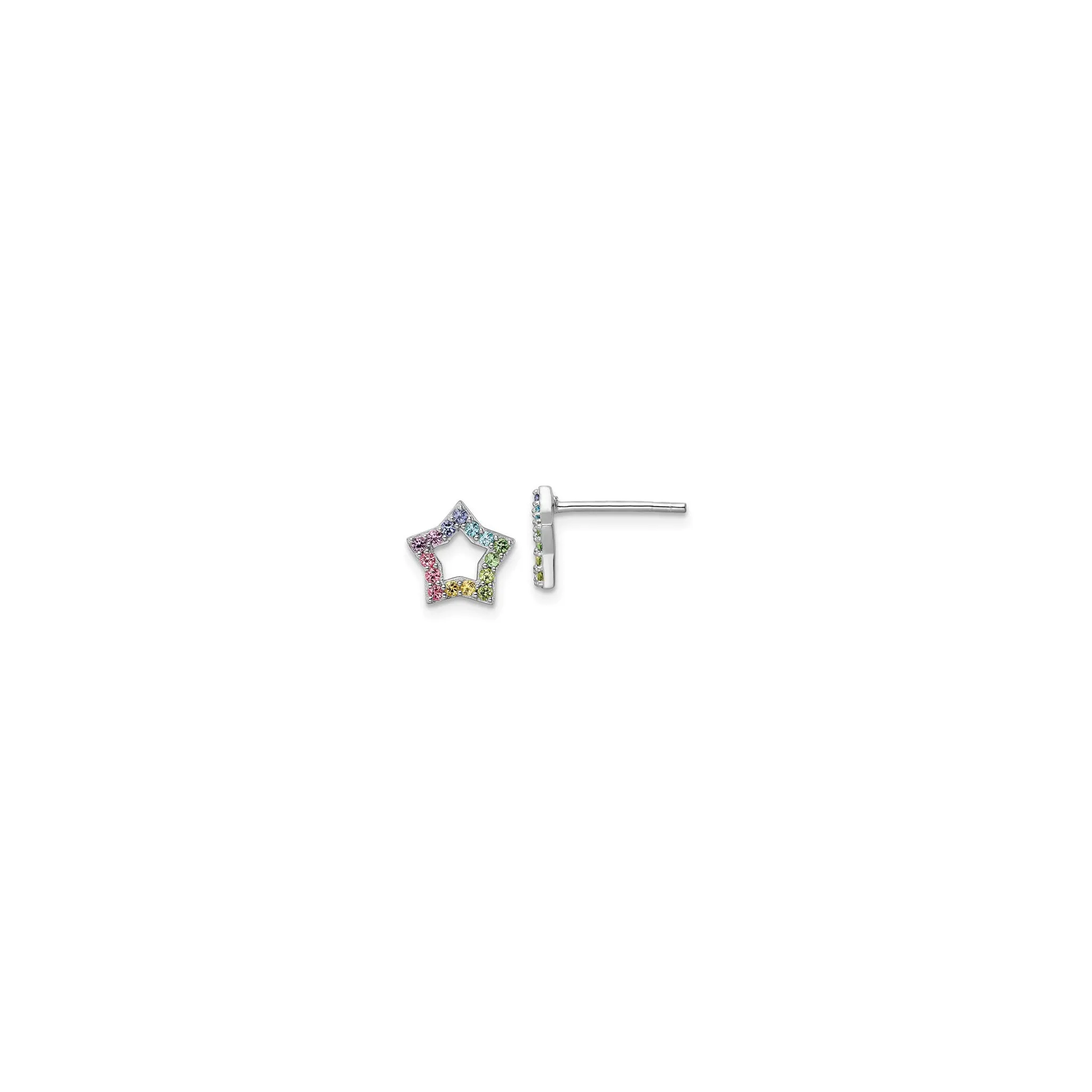 Rainbow Crystal Star Stud Earrings (Silver)
