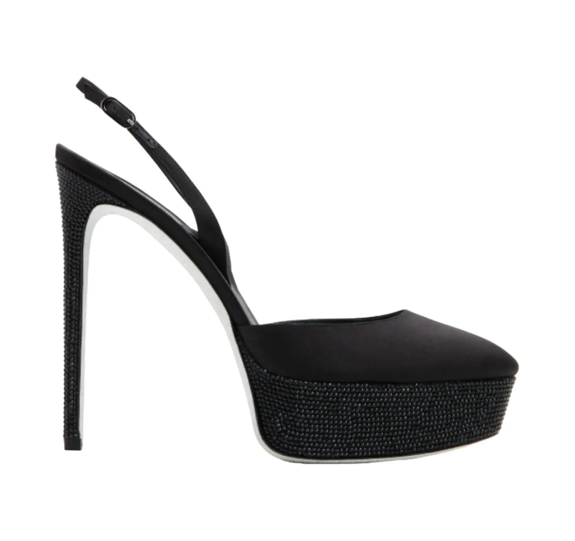 René Caovilla Shoes, Black Satin Pumps with Hematite (size 37.5)