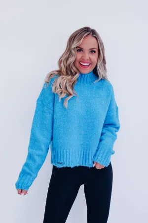 Ricca Cropped Distressed Sweater - Blue