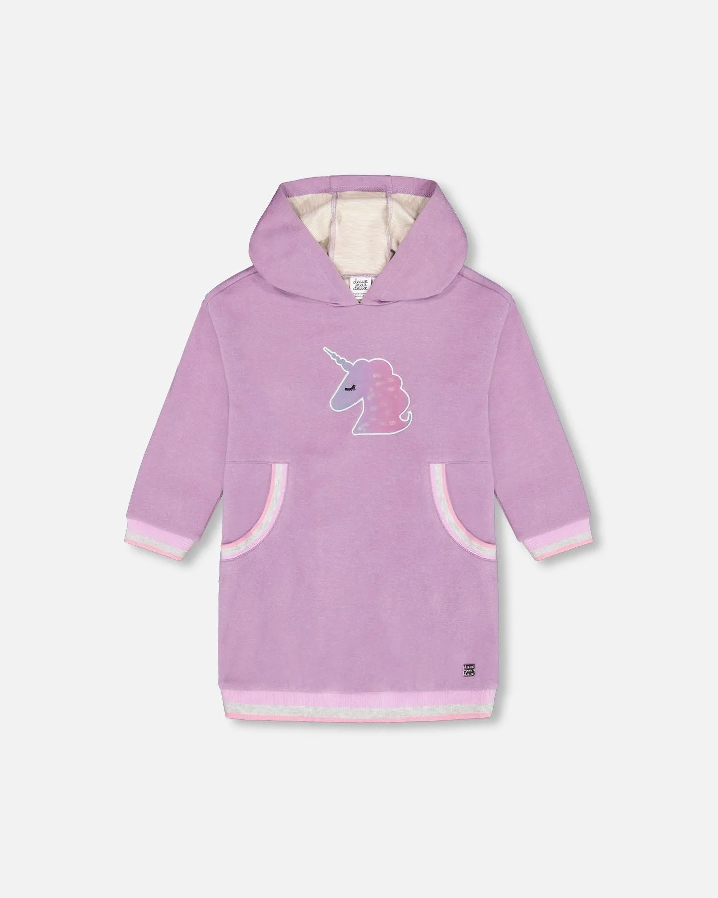 Robe à capuche lilas super douce avec poches et licorne  F20L95