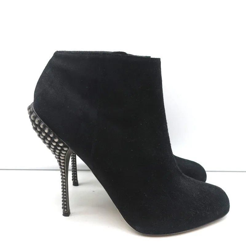 Sergio Rossi Studded Heel Booties Black Suede Size 38.5 Ankle Boots