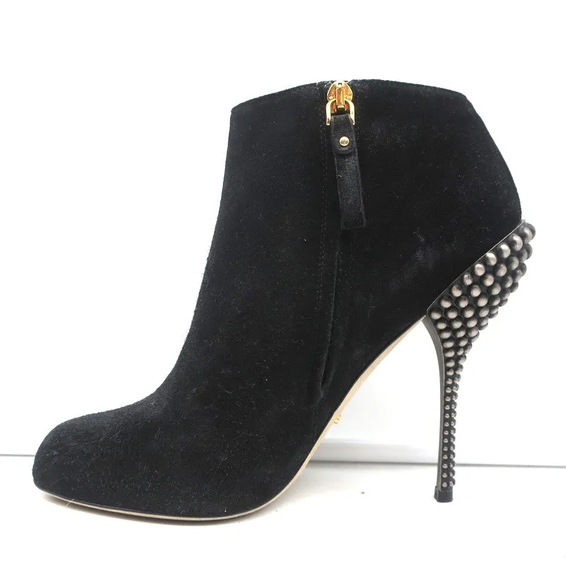 Sergio Rossi Studded Heel Booties Black Suede Size 38.5 Ankle Boots