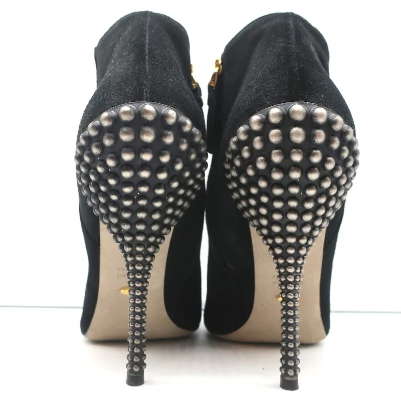 Sergio Rossi Studded Heel Booties Black Suede Size 38.5 Ankle Boots