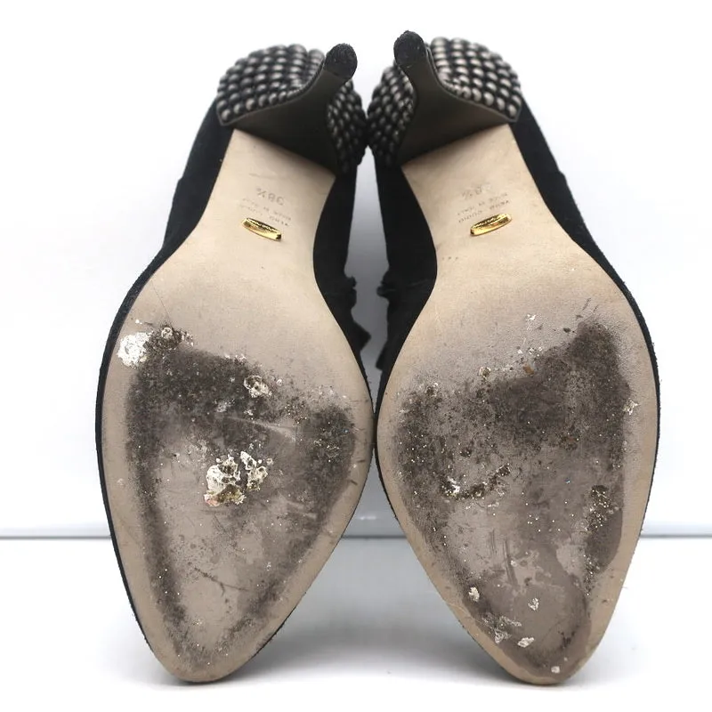 Sergio Rossi Studded Heel Booties Black Suede Size 38.5 Ankle Boots