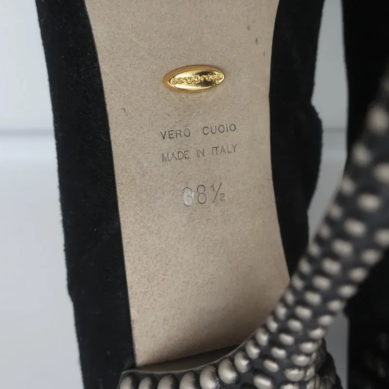 Sergio Rossi Studded Heel Booties Black Suede Size 38.5 Ankle Boots