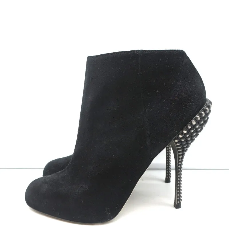 Sergio Rossi Studded Heel Booties Black Suede Size 38.5 Ankle Boots