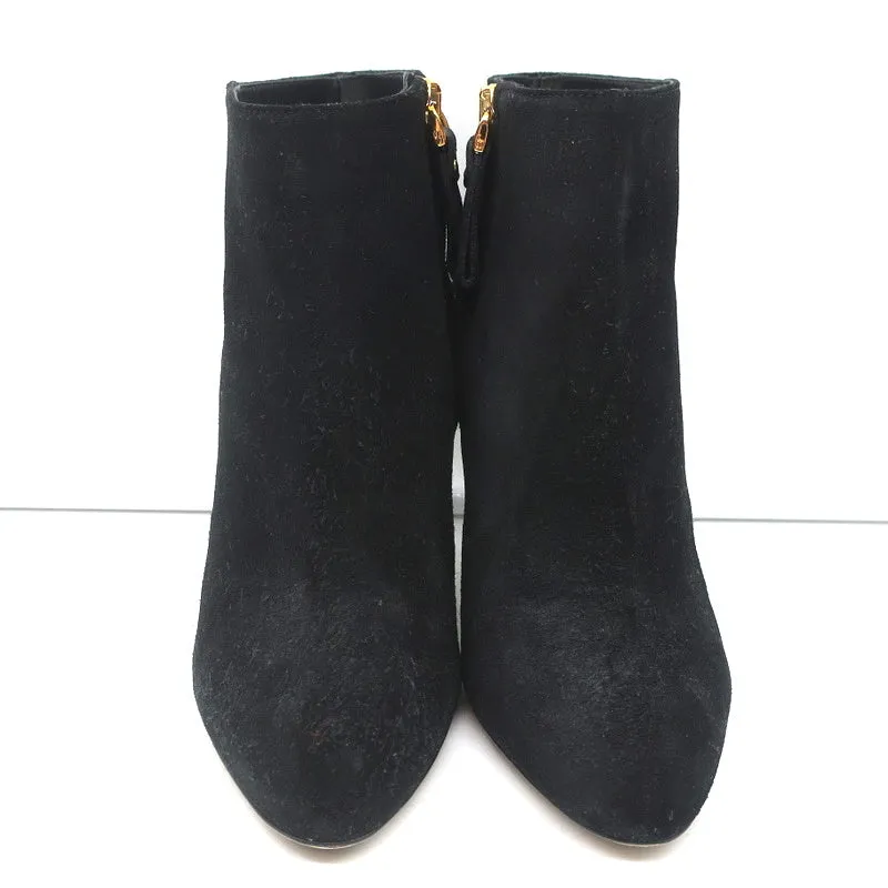 Sergio Rossi Studded Heel Booties Black Suede Size 38.5 Ankle Boots