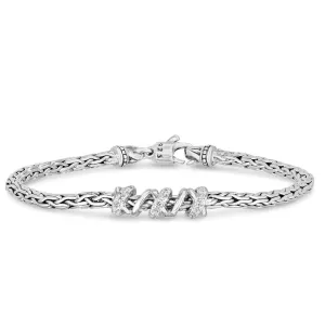 Silver & White Sapphire Woven Spiral Chain Bracelet