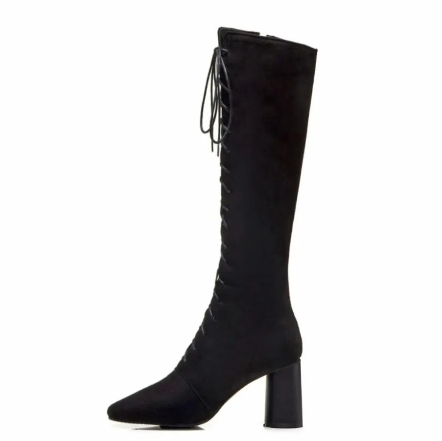 Small Chunky Heel Lace Up Long Boots GS157