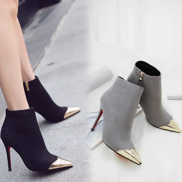 Small Feet Pointy Toe Heeled Ankle Boots DS118