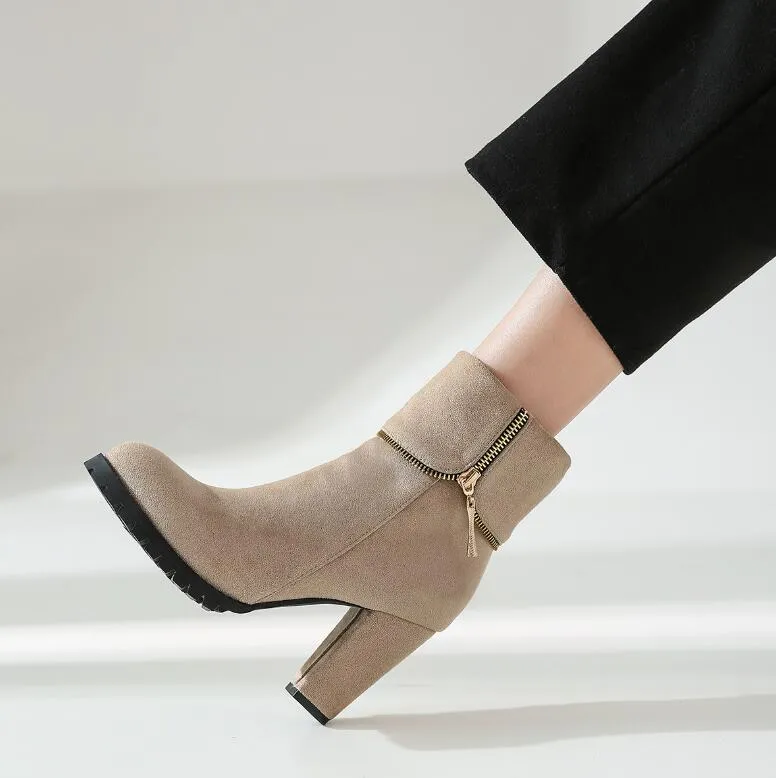 Small Size Chunky Heel Suede Short Boots For Women MS131