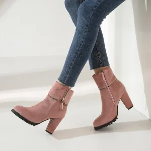 Small Size Chunky Heel Suede Short Boots For Women MS131