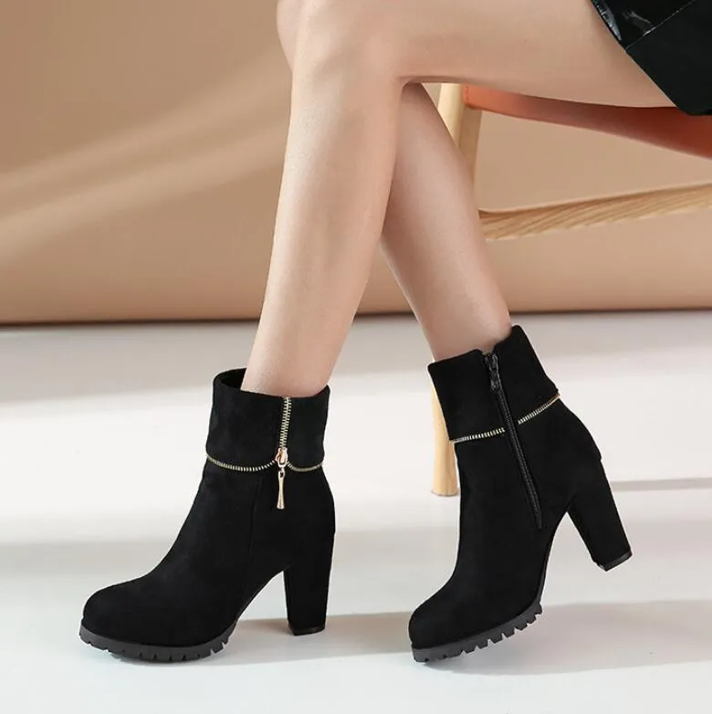 Small Size Chunky Heel Suede Short Boots For Women MS131