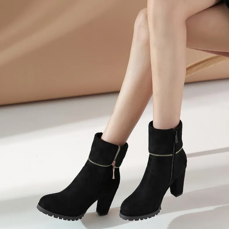 Small Size Chunky Heel Suede Short Boots For Women MS131
