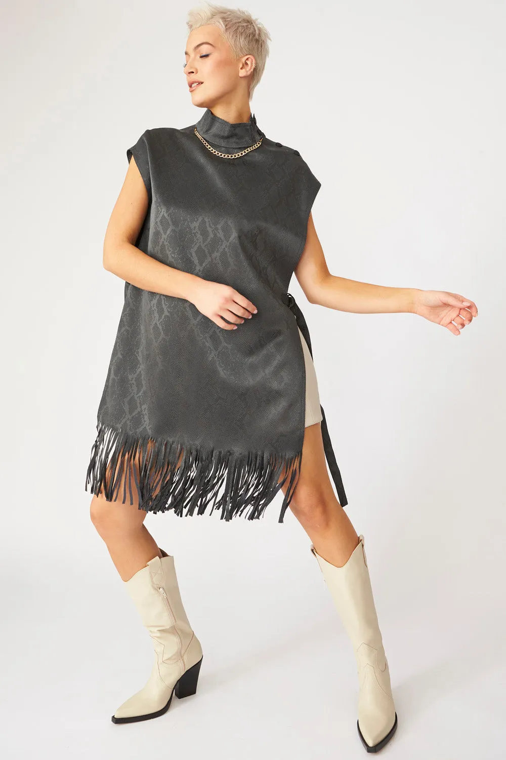 Snakeskin Tunic Top with Fringe