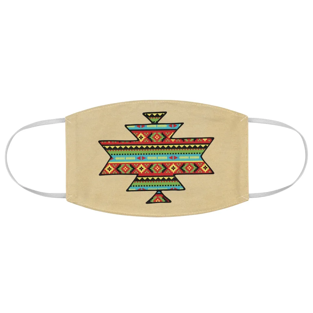 Southwestern Aztec Element With Colorful Stripes Pattern Printed on Faux Tan Suede Fabric Face Mask Southwestern Ethnic