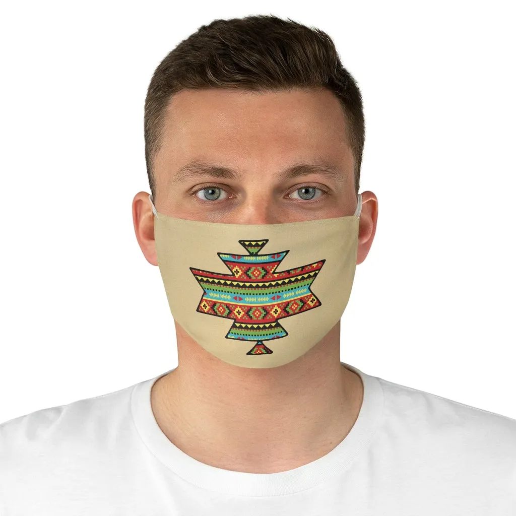 Southwestern Aztec Element With Colorful Stripes Pattern Printed on Faux Tan Suede Fabric Face Mask Southwestern Ethnic