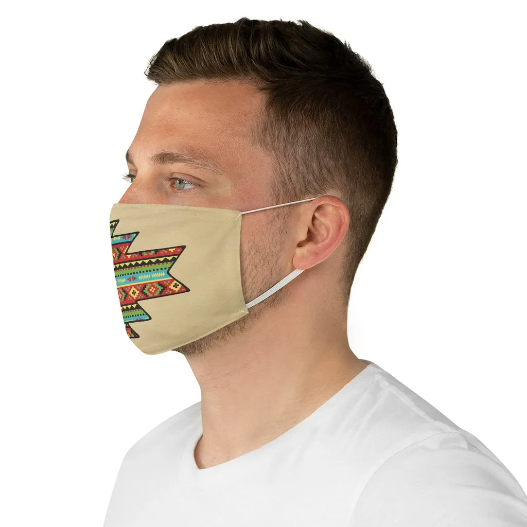Southwestern Aztec Element With Colorful Stripes Pattern Printed on Faux Tan Suede Fabric Face Mask Southwestern Ethnic