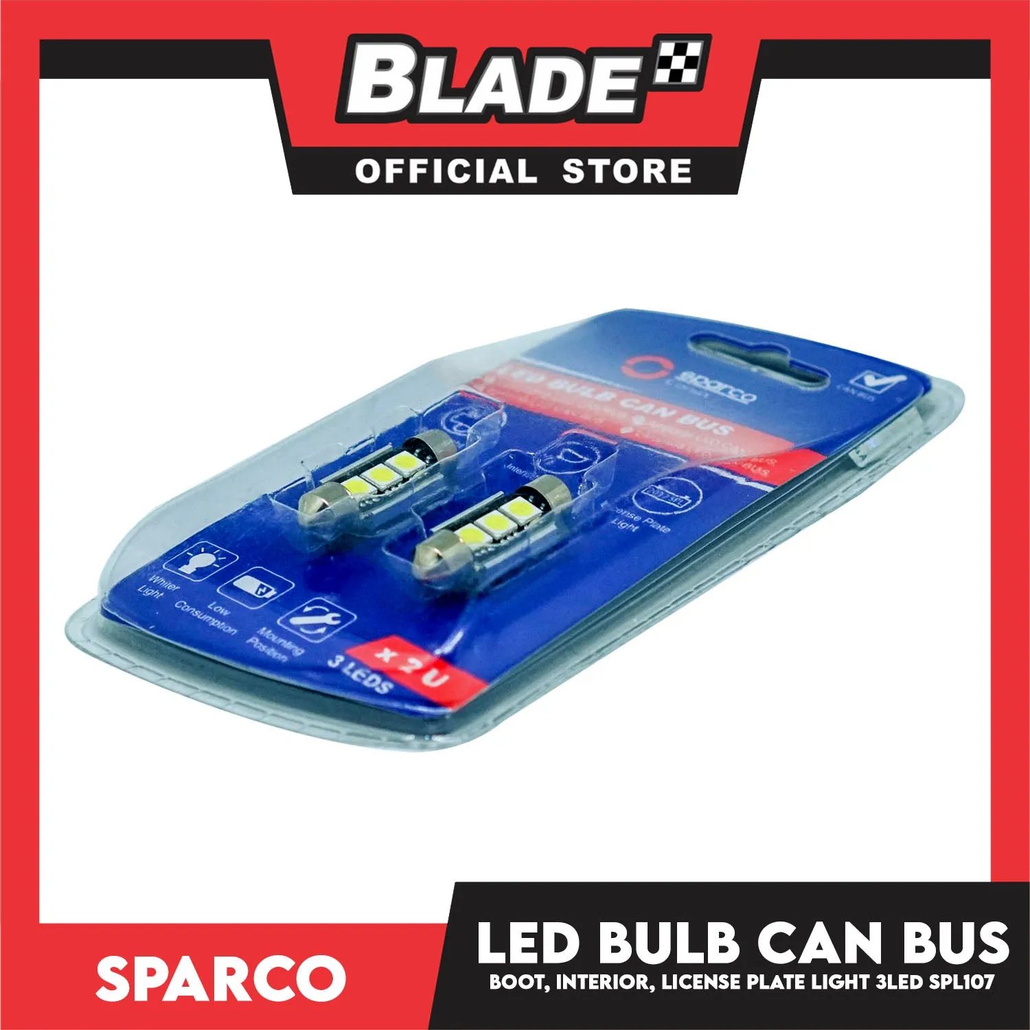 Sparco Led Bulb Can Bus SPL107 3LEDS Used for Boot Light, Interior Light & License Plate Light