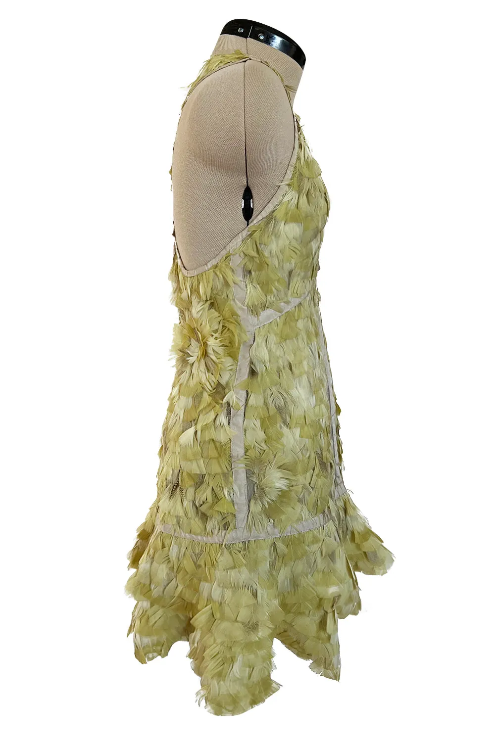 Spring 2003 Gucci by Tom Ford Rare Runway Look 27 Plunge Front Feather Mini Dress
