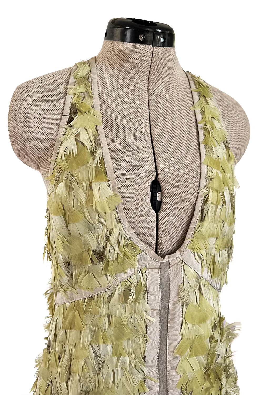 Spring 2003 Gucci by Tom Ford Rare Runway Look 27 Plunge Front Feather Mini Dress