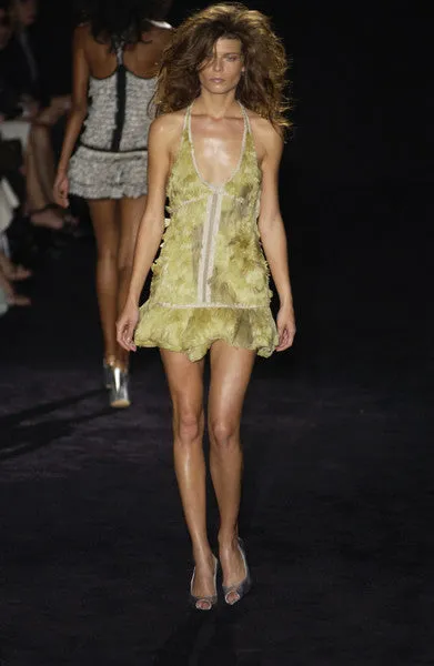 Spring 2003 Gucci by Tom Ford Rare Runway Look 27 Plunge Front Feather Mini Dress