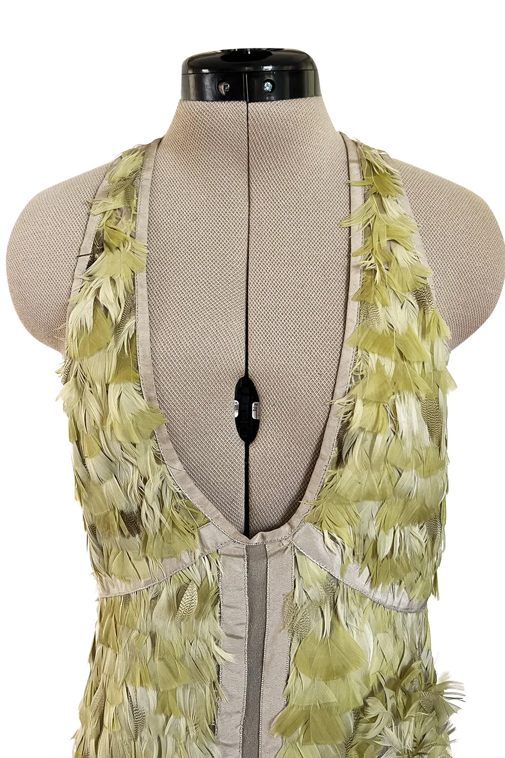 Spring 2003 Gucci by Tom Ford Rare Runway Look 27 Plunge Front Feather Mini Dress